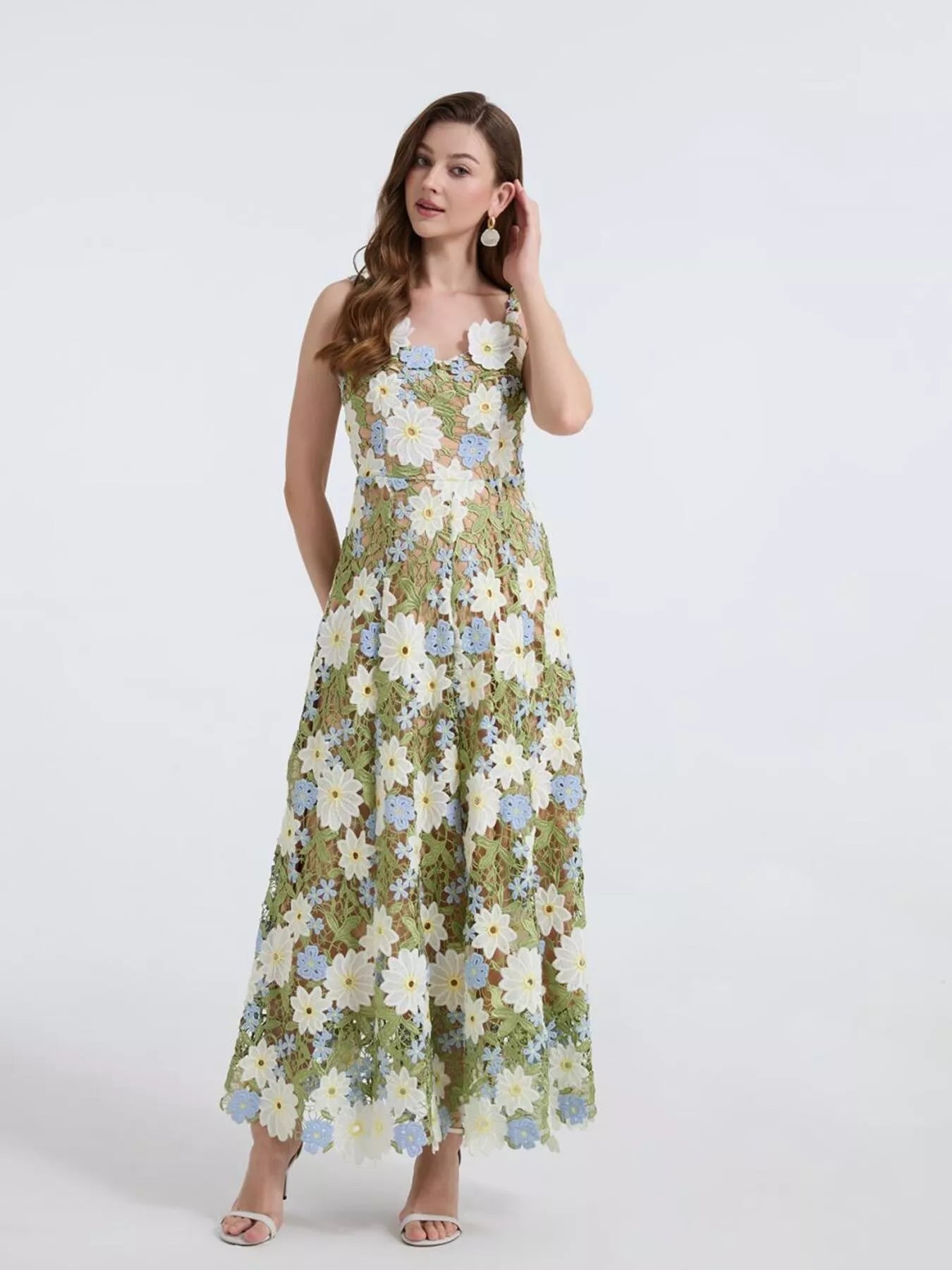 Stylish Floral Embroidered Maxi Dress - FELLAURA