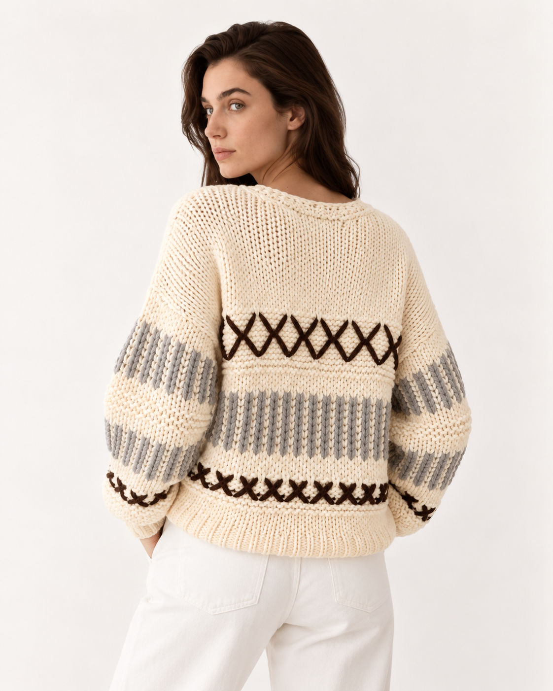 V-Neck Knit Long Sleeve Sweater