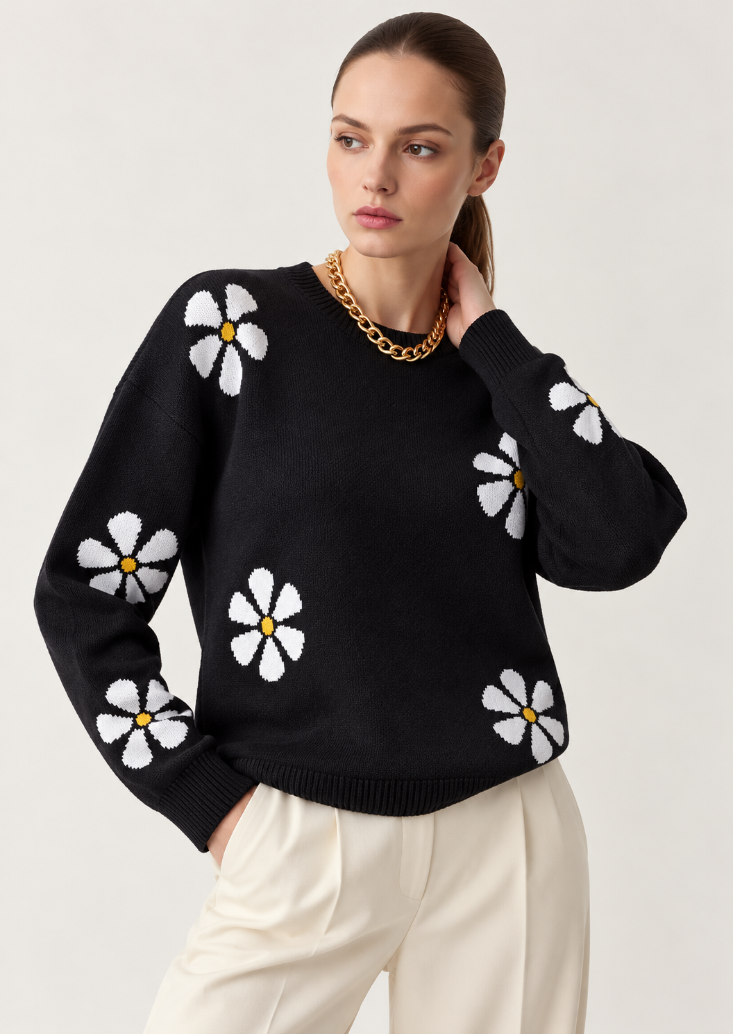Angel Wings Round Neck Long Sleeve Sweater - FELLAURA