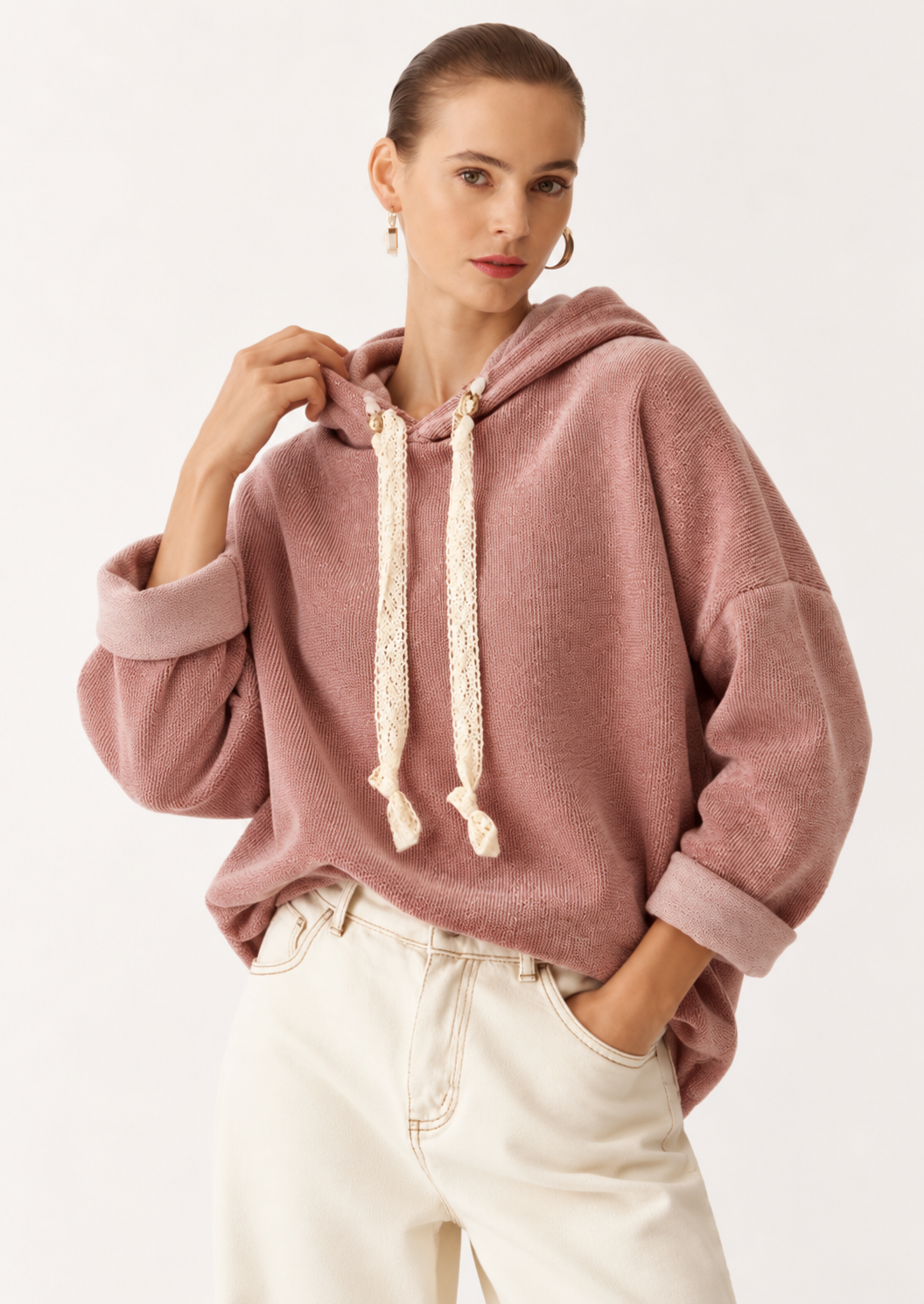 Drawstring Dropped Shoulder Hoodie