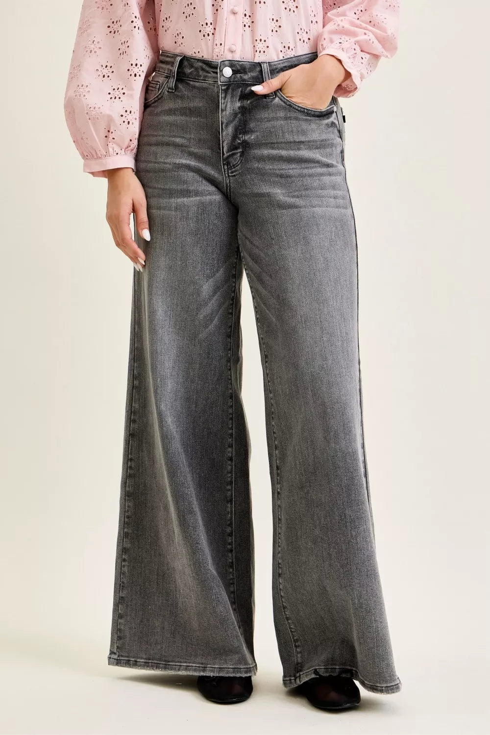 Judy Blue Mid Rise Palazzo Split Back Yoke - FELLAURA