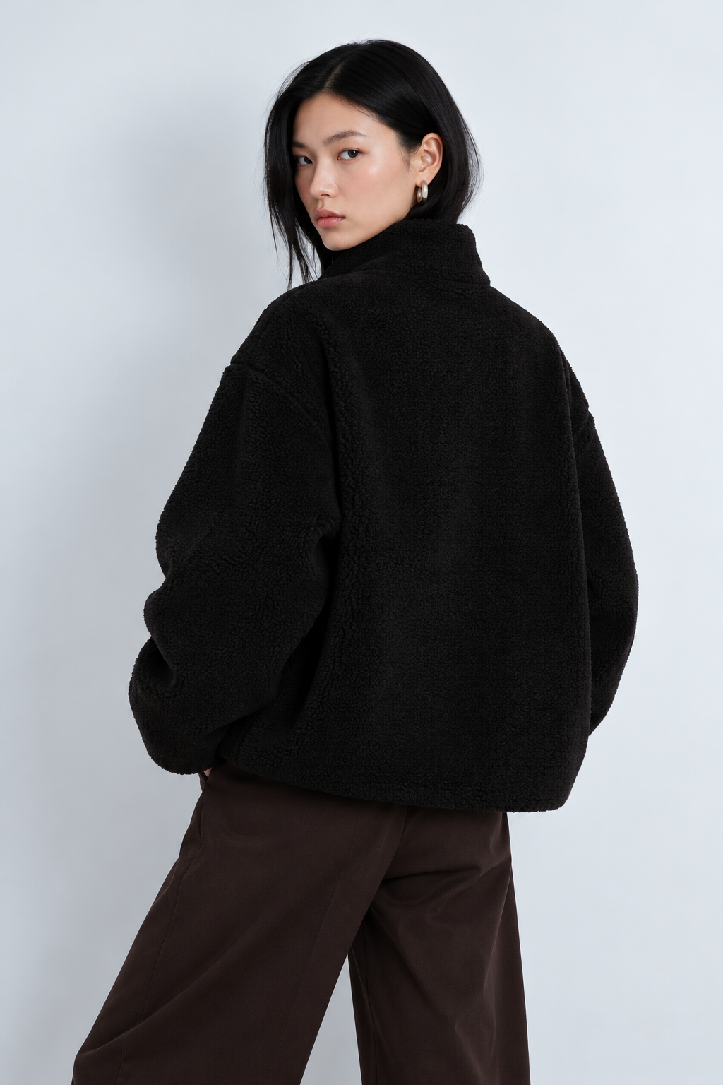 Oversized Cozy Sherpa Fleece Zip-Up Jacket