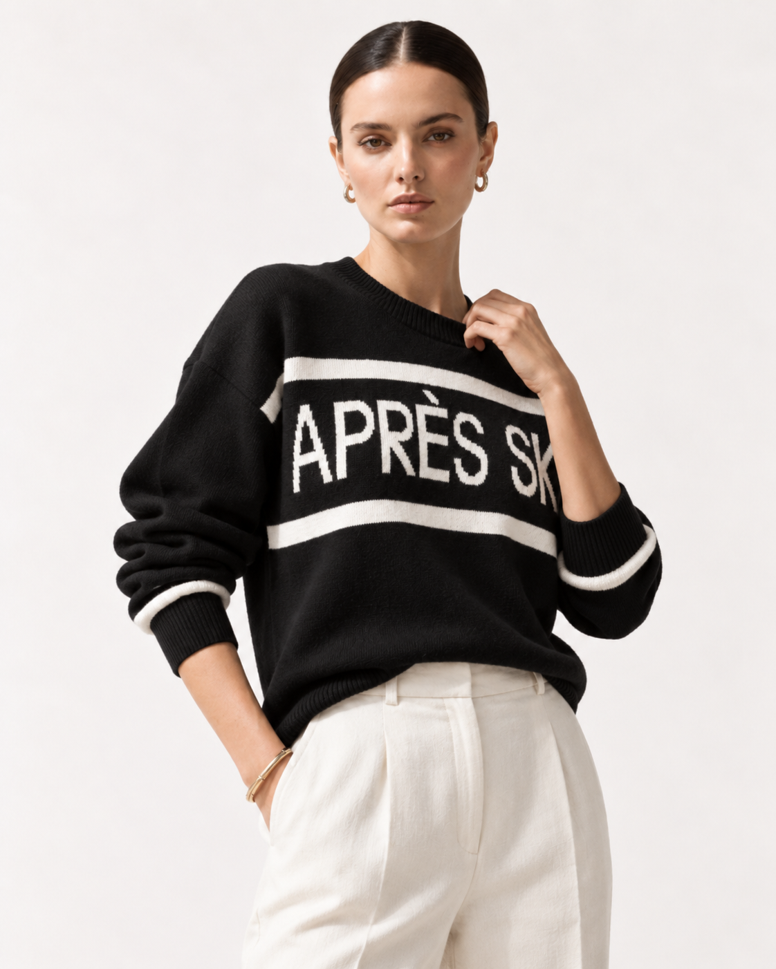 Letter Crew Neck Dropped Shoulder Sweater - FELLAURA