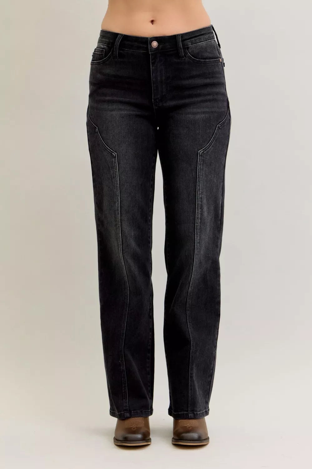 Judy Blue Mid Rise Straight Western Seam Detail Jeans - FELLAURA