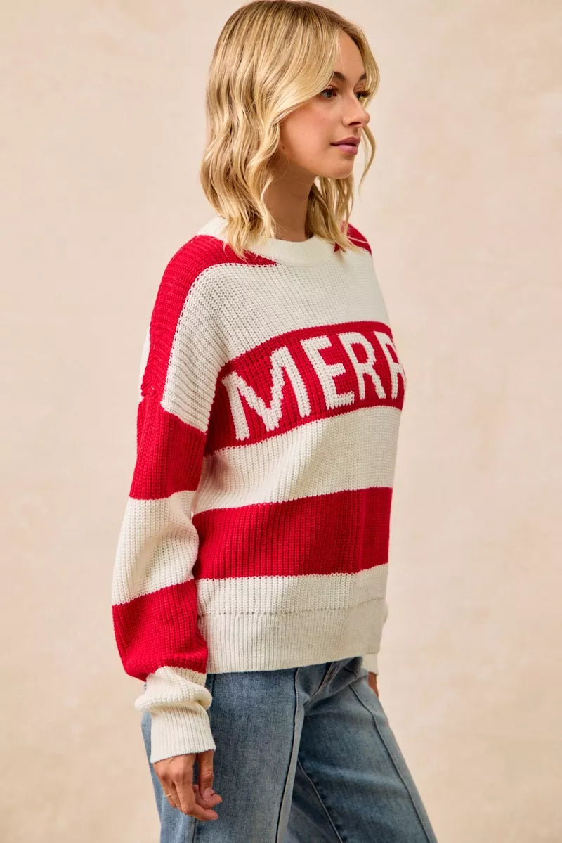 BiBi Christmas Merry Lettering Sweater - FELLAURA