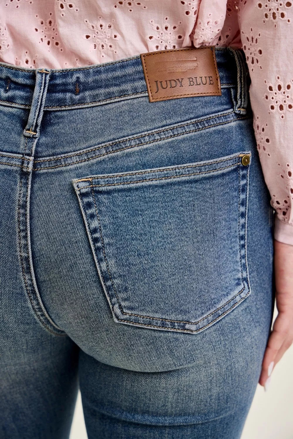 Judy Blue Mid Rise Flare Jeans with Front Flap Pockets - FELLAURA