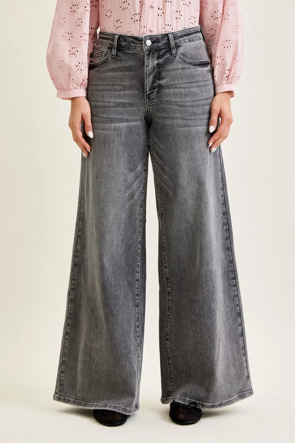 Judy Blue Mid Rise Palazzo Split Back Yoke - FELLAURA