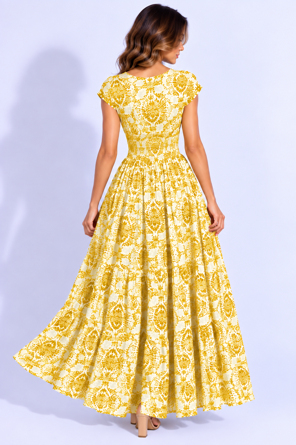Printed Cap Sleeve Maxi Dress