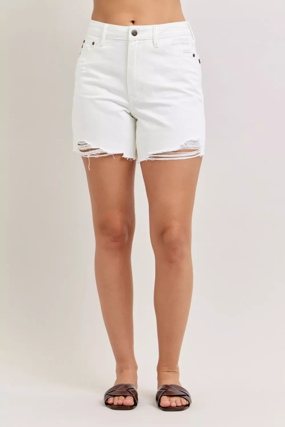 Judy Blue High Waist Rigid Magic Dad Short with Cell Phone Back Pocket - FELLAURA