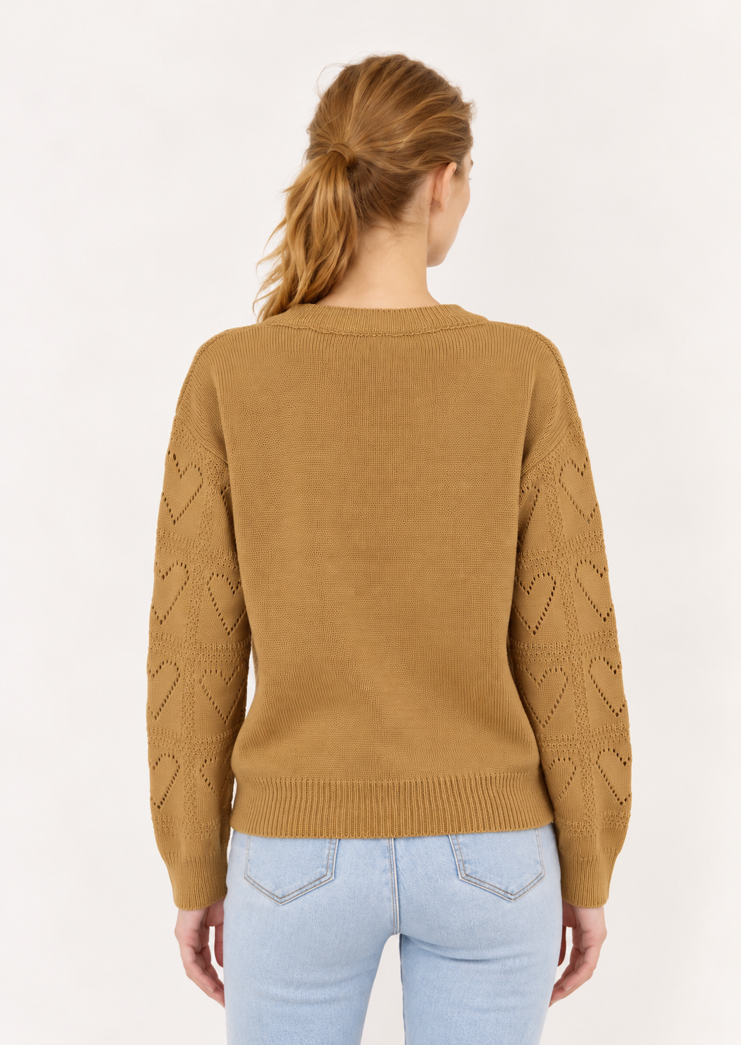Openwork V-Neck Long Sleeve Knit Sweater - FELLAURA