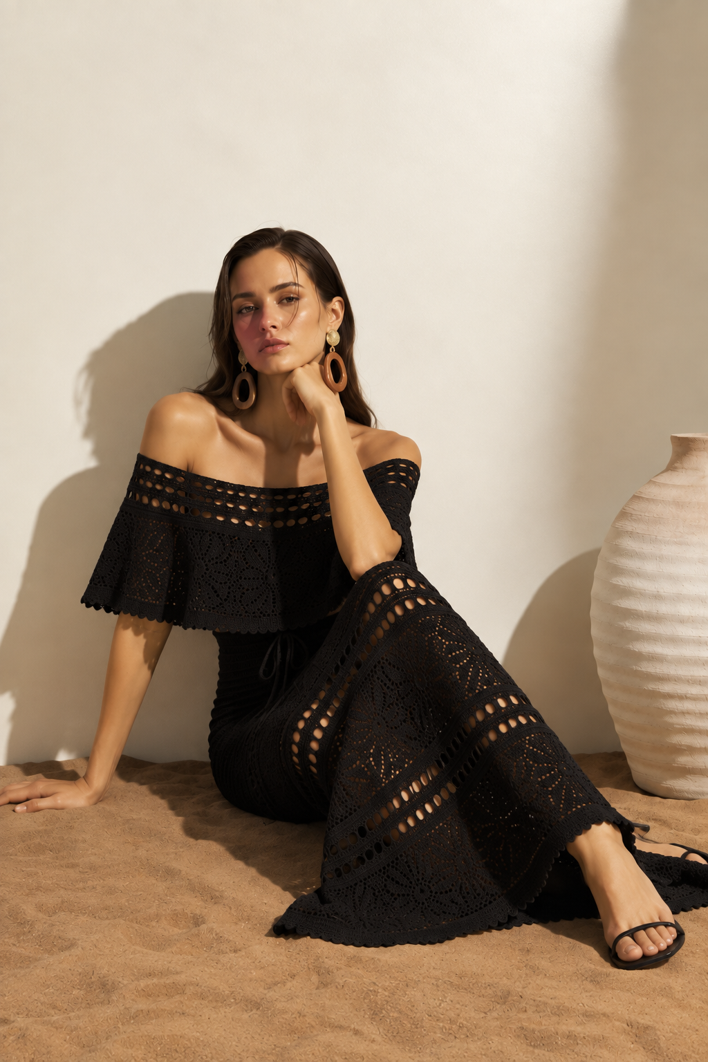 Crochet Off-Shoulder Maxi Dress - FELLAURA