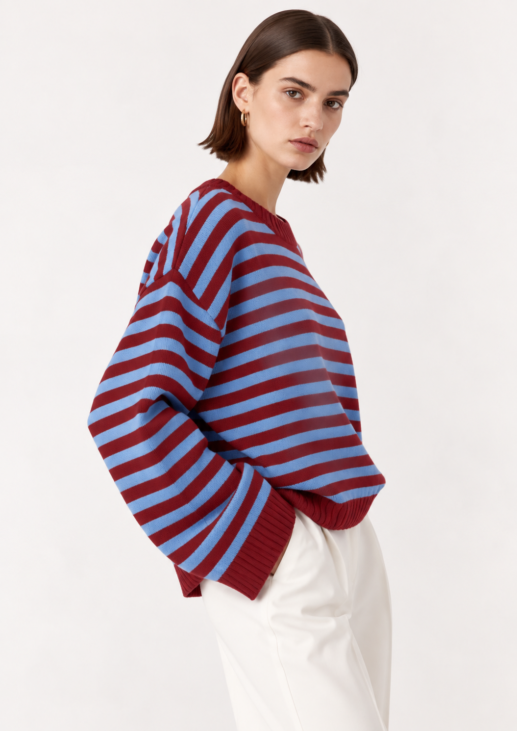 Ribbed Striped Dropped Shoulder Sweater - FELLAURA