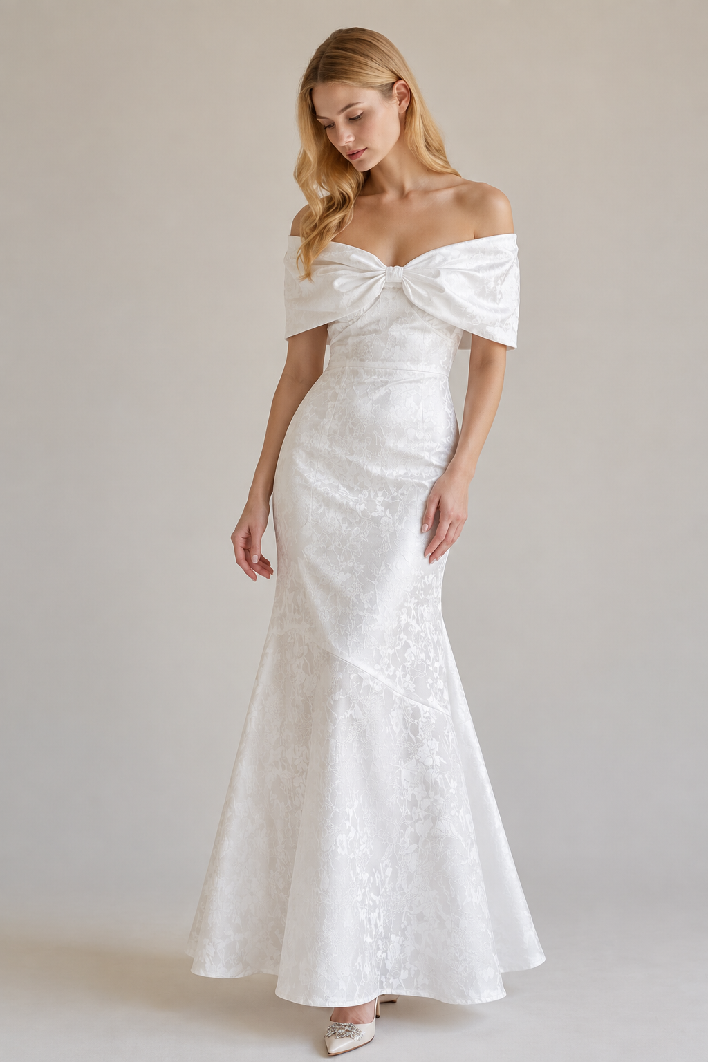 Bow Off-Shoulder Long Maxi Dress - FELLAURA