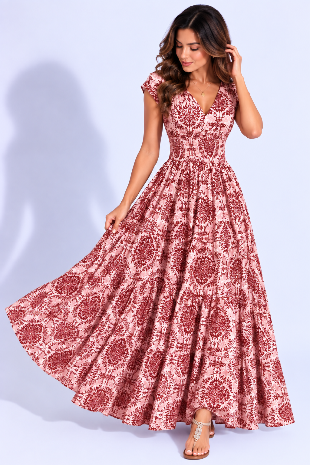 Printed Cap Sleeve Maxi Dress