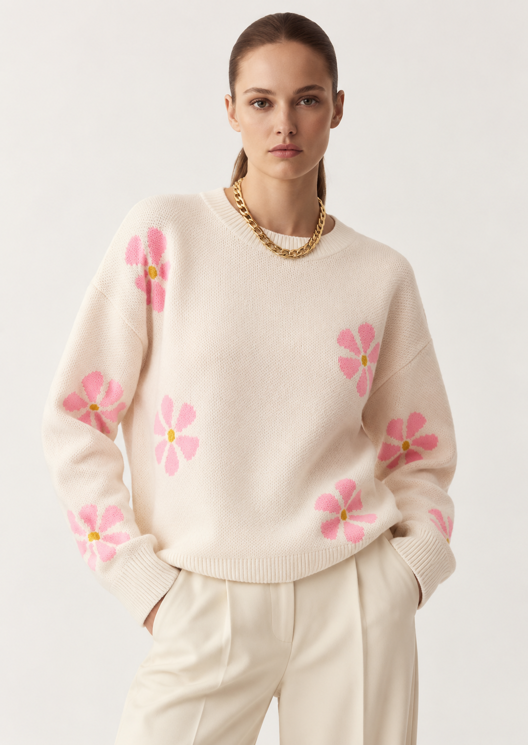 Angel Wings Round Neck Long Sleeve Sweater - FELLAURA