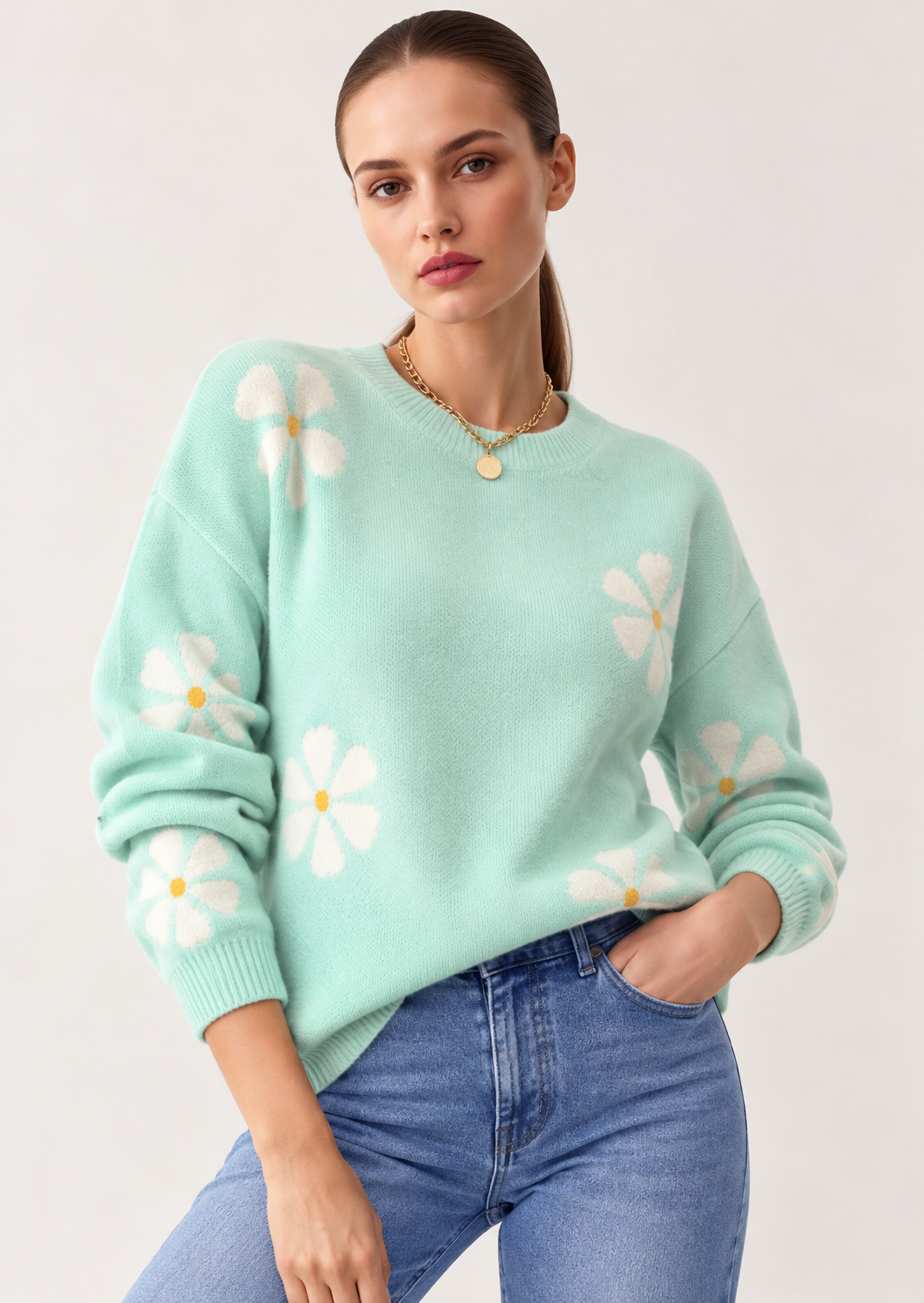 Angel Wings Round Neck Long Sleeve Sweater - FELLAURA