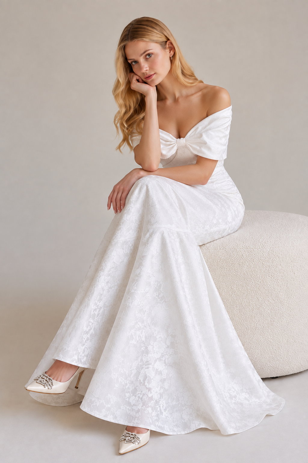 Bow Off-Shoulder Long Maxi Dress - FELLAURA