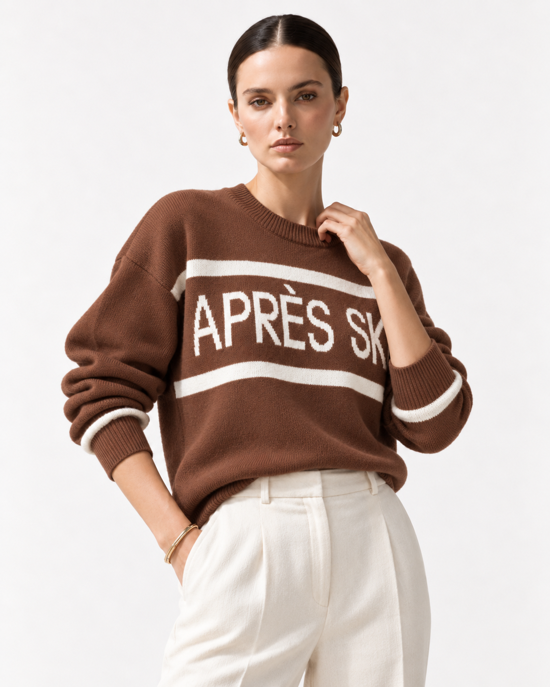 Letter Crew Neck Dropped Shoulder Sweater - FELLAURA