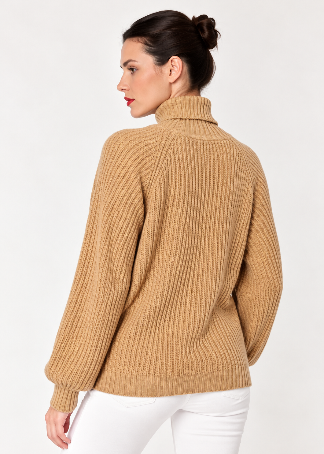 Rib-Knit Turtleneck Pullover Sweater - FELLAURA