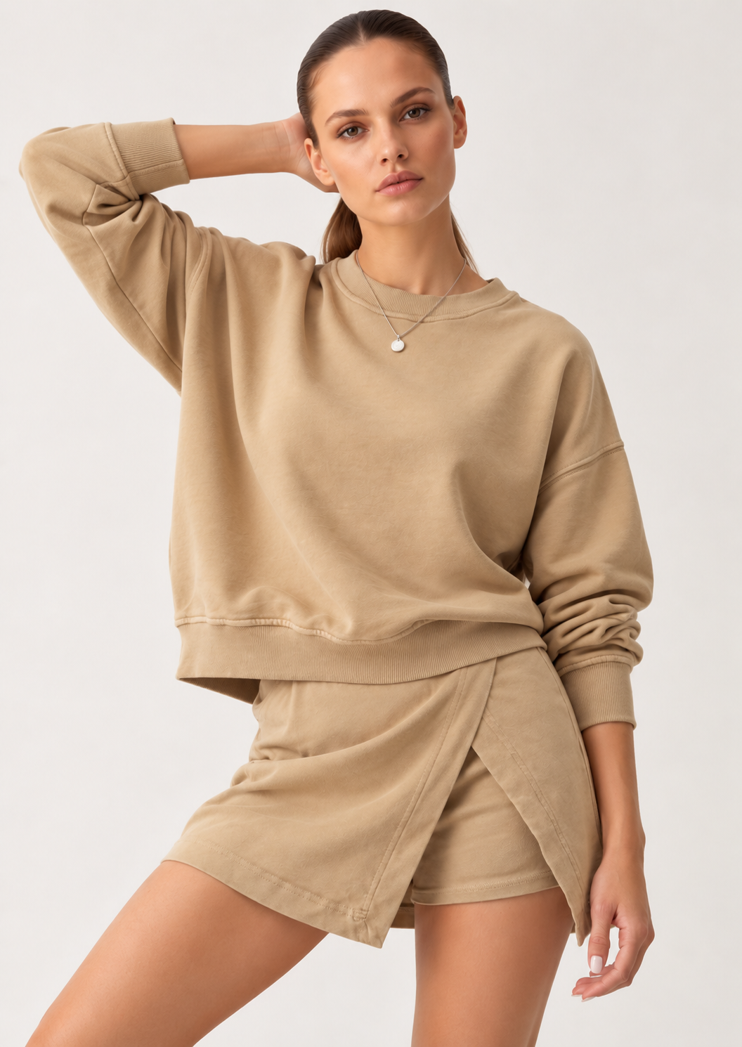 Crew Neck Sweatshirt and Skort Two-Piece Set