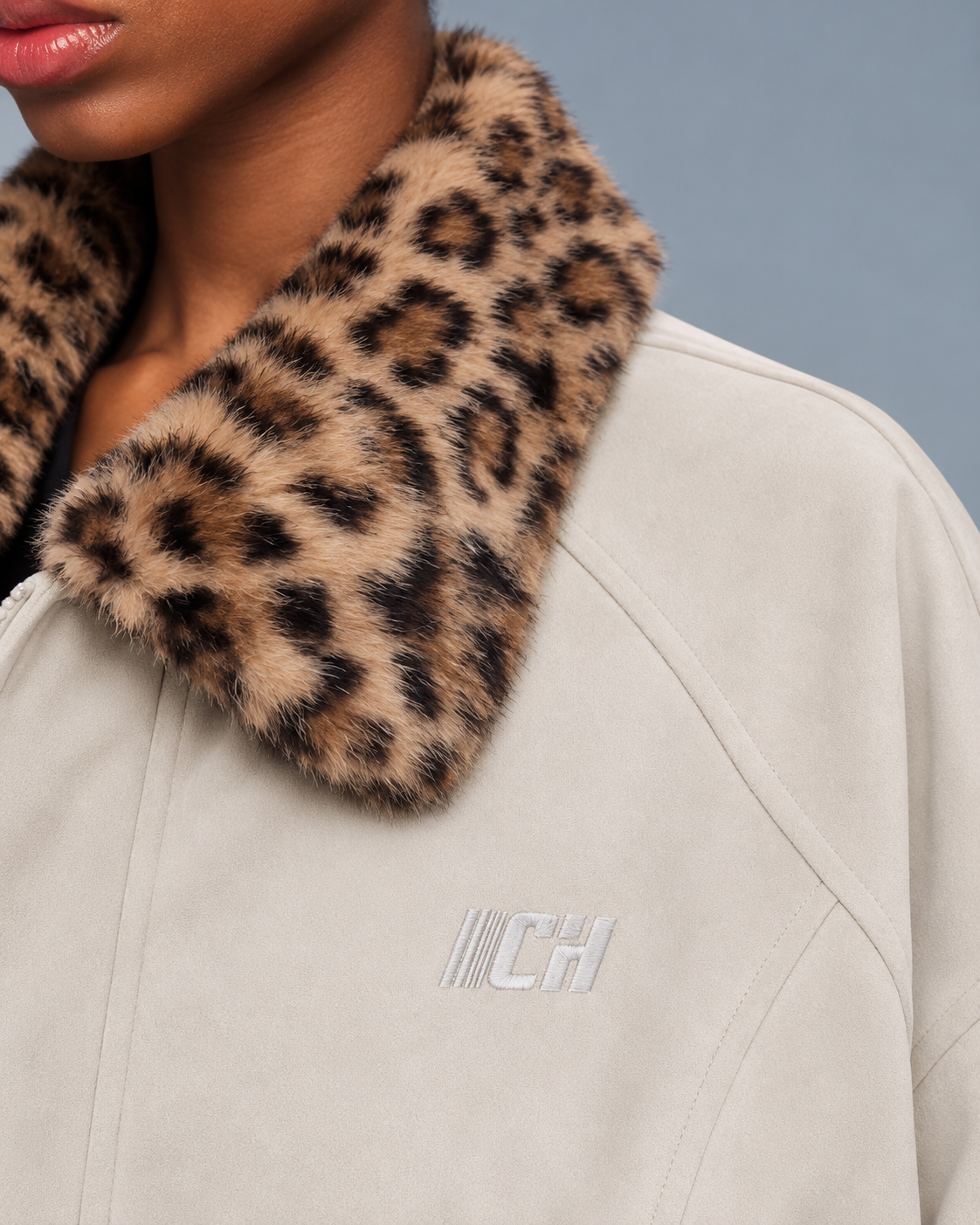 Faux Fur Collar Zip Up Jacket