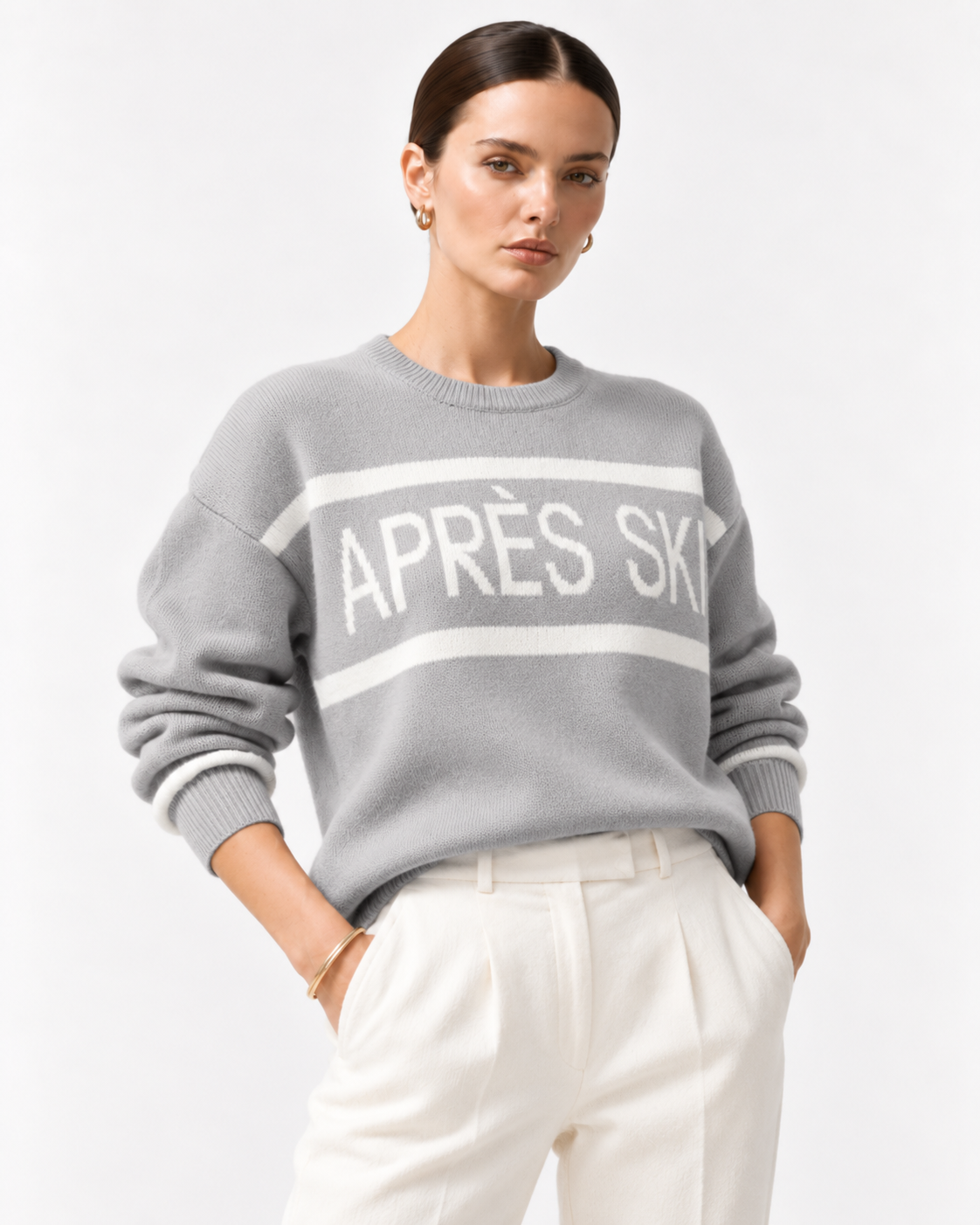 Letter Crew Neck Dropped Shoulder Sweater - FELLAURA