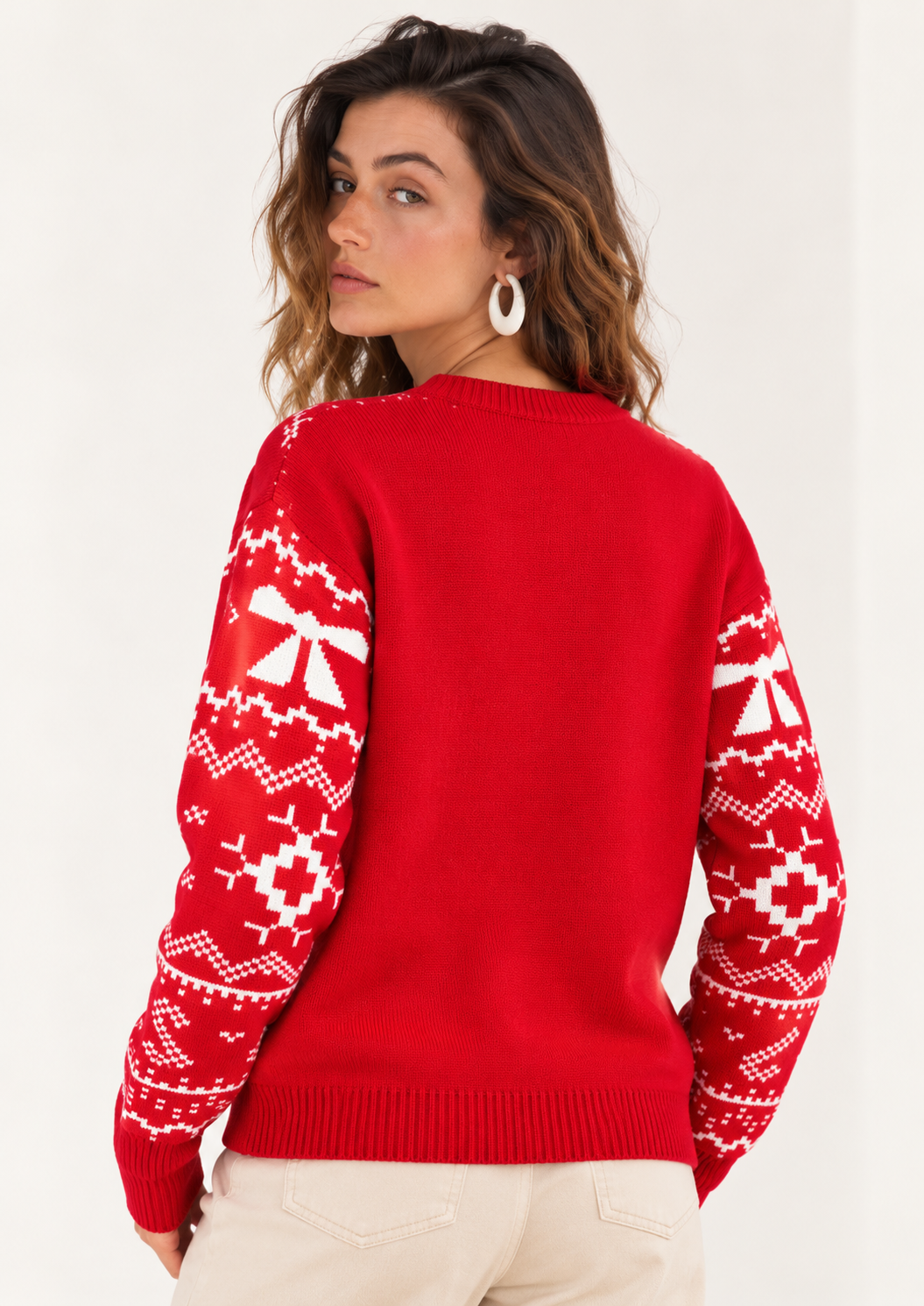 Christmas Bow Round Neck Sweater - FELLAURA