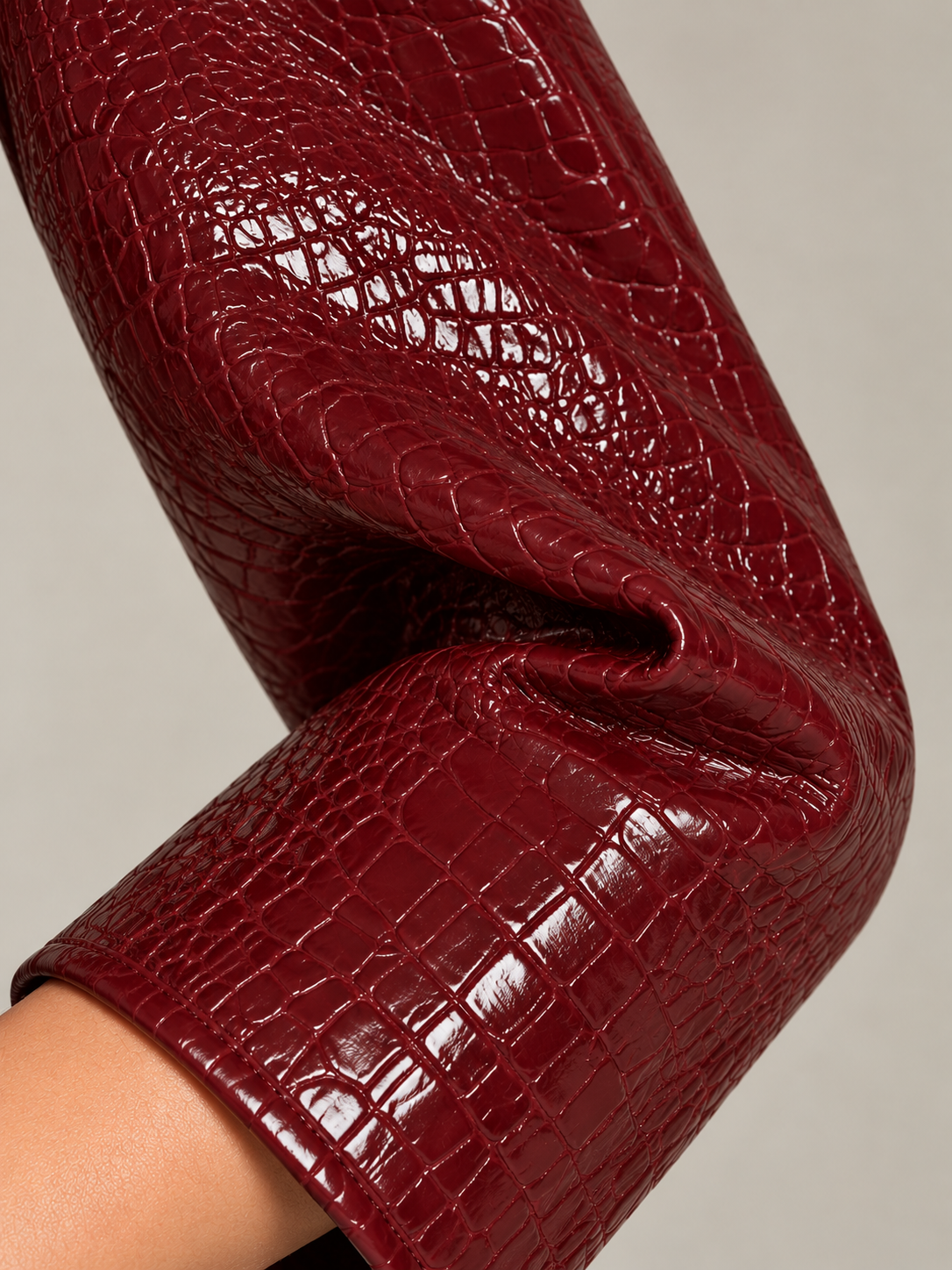 Crocodile Embossed Cropped Leather Jacket