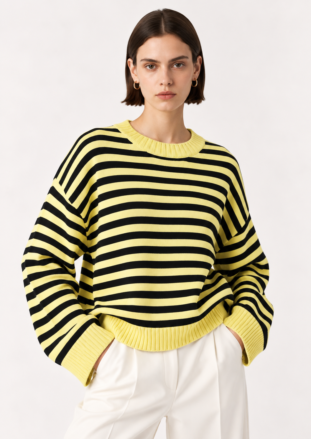 Ribbed Striped Dropped Shoulder Sweater - FELLAURA