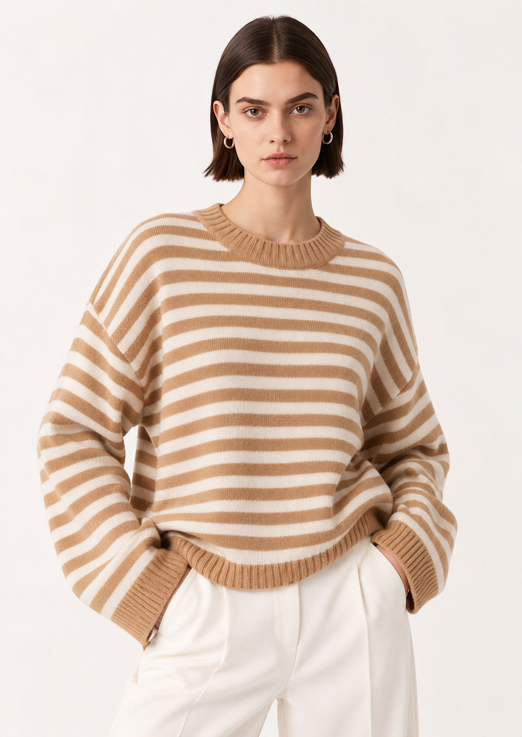 Ribbed Striped Dropped Shoulder Sweater - FELLAURA