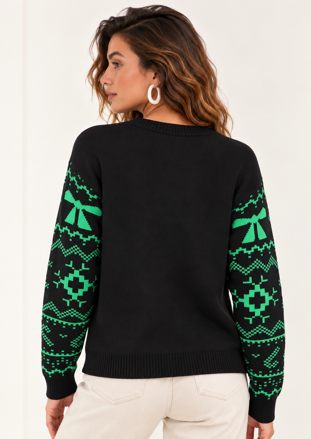 Christmas Bow Round Neck Sweater - FELLAURA