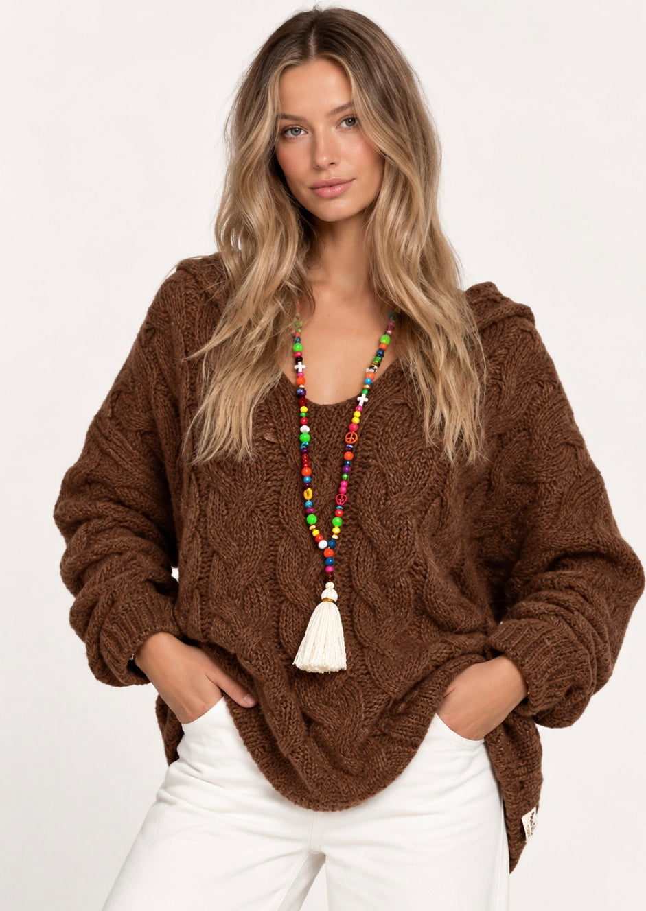 Cable-Knit Hooded Long Sleeve Sweater - FELLAURA