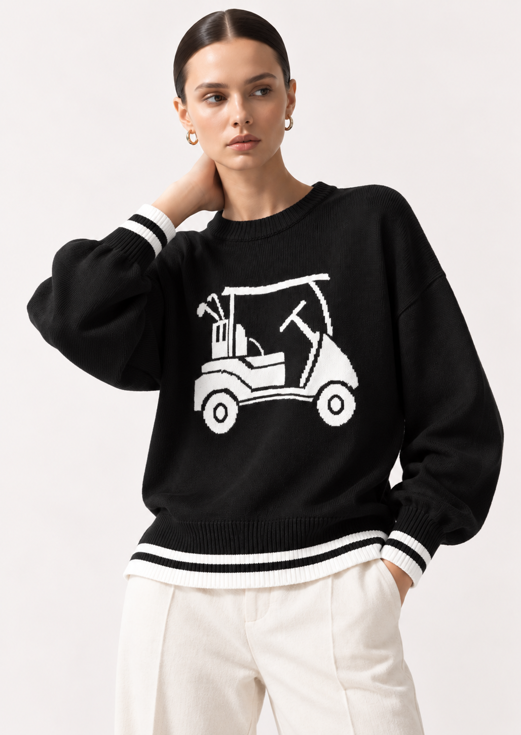 Golf Cart Graphic Dropped Shoulder Sweater