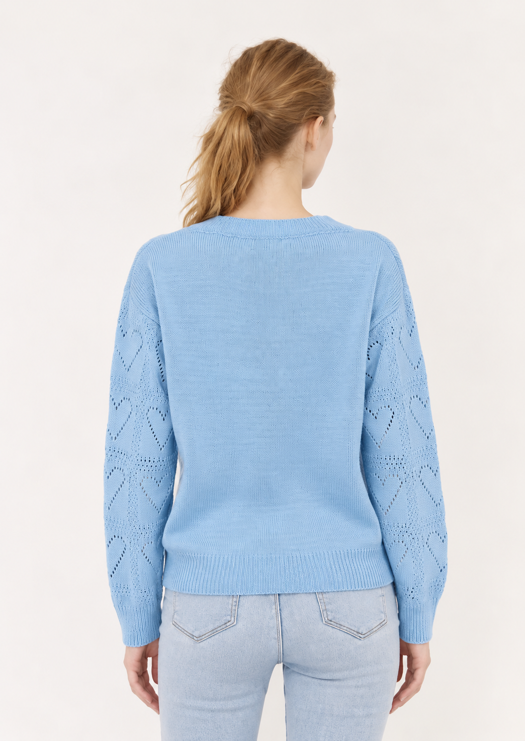 Openwork V-Neck Long Sleeve Knit Sweater - FELLAURA