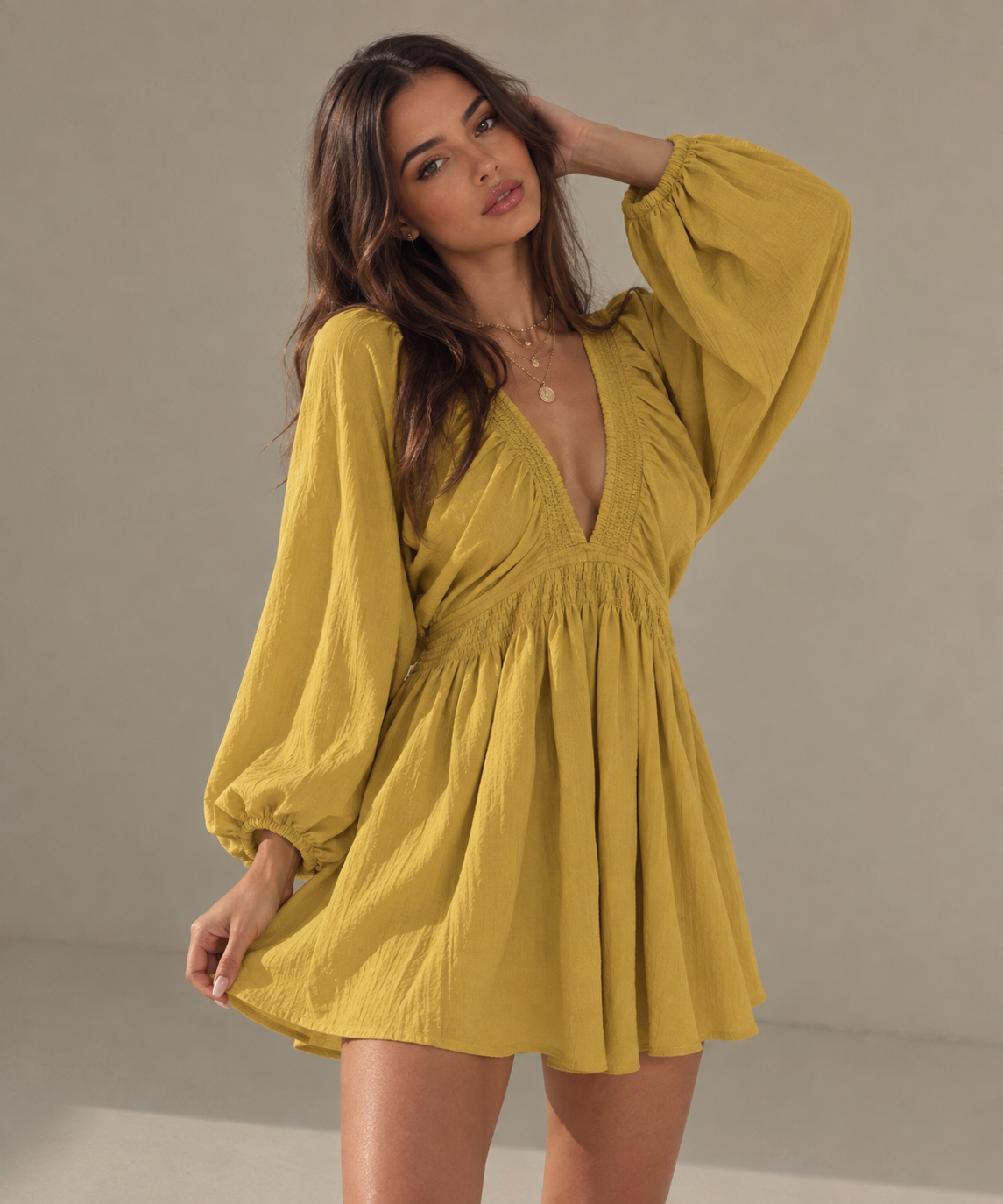 Textured V-Neck Mini Dress