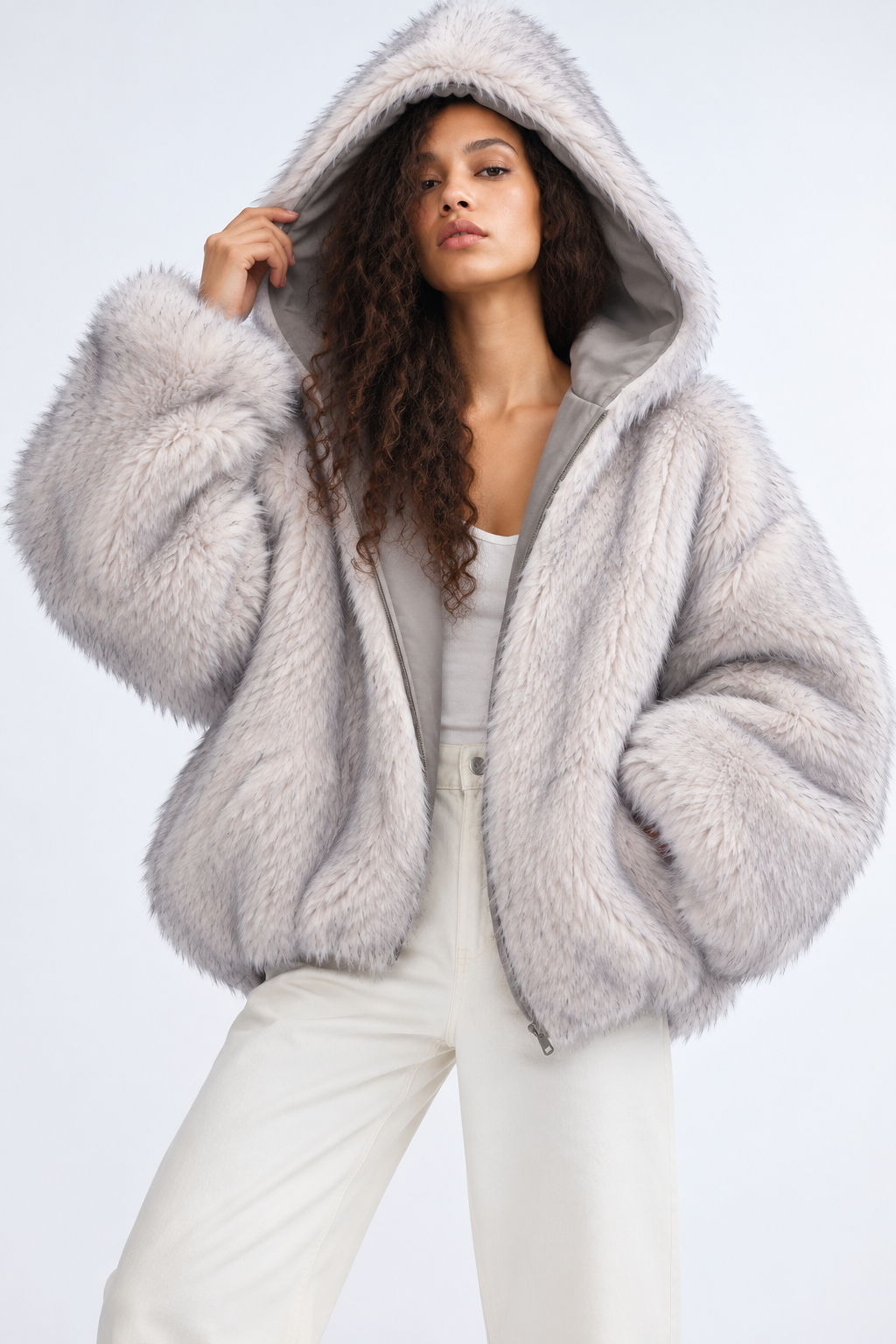 Oversized Faux Fur Trimmed Suede Bomber Jacket