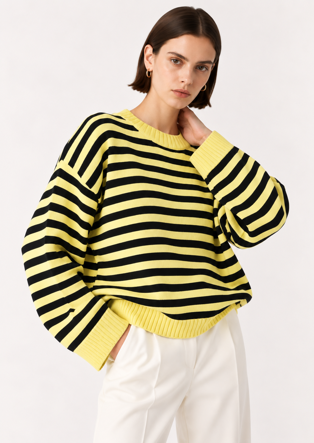 Ribbed Striped Dropped Shoulder Sweater - FELLAURA