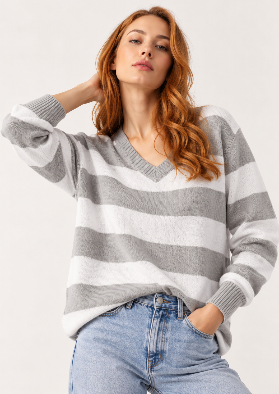 Leopard V-Neck Long Sleeve Sweater - FELLAURA