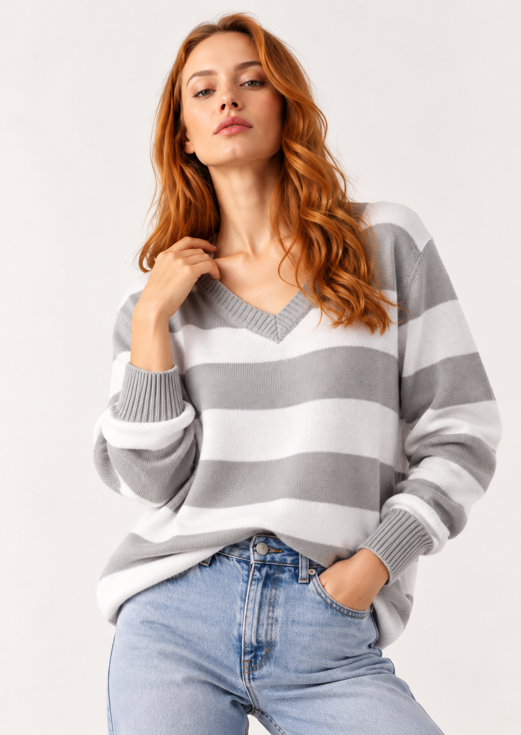 Leopard V-Neck Long Sleeve Sweater - FELLAURA