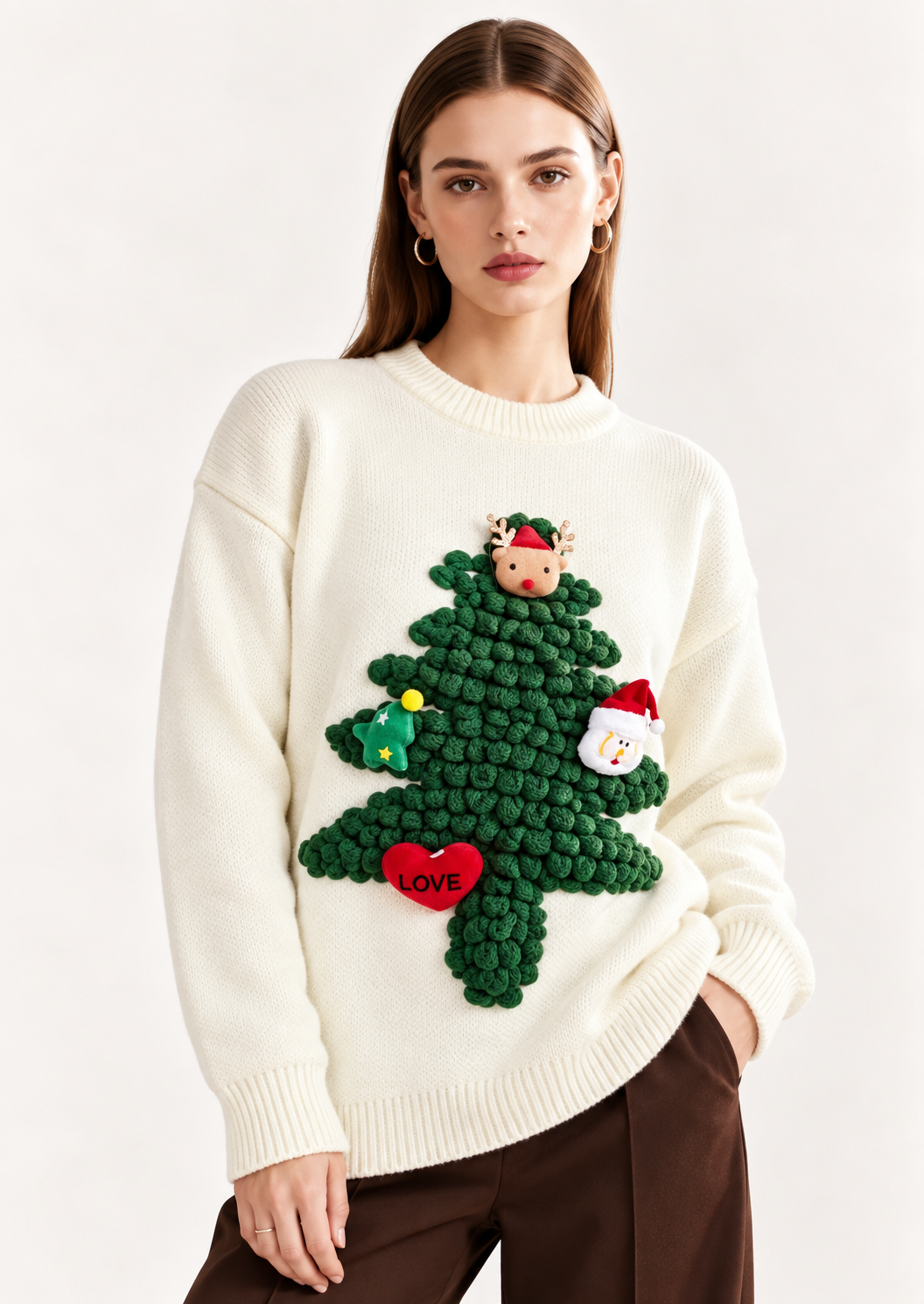 Christmas Tree Round Neck Long Sleeve Sweater - FELLAURA