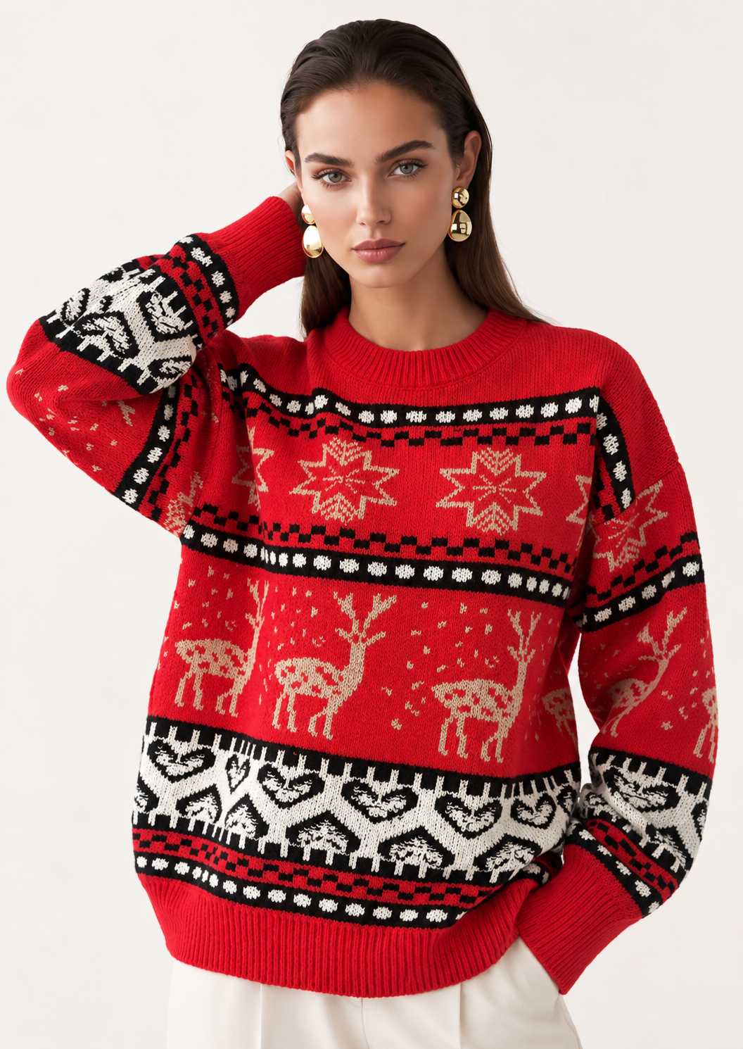 Festive Christmas Element Round Neck Sweater - FELLAURA