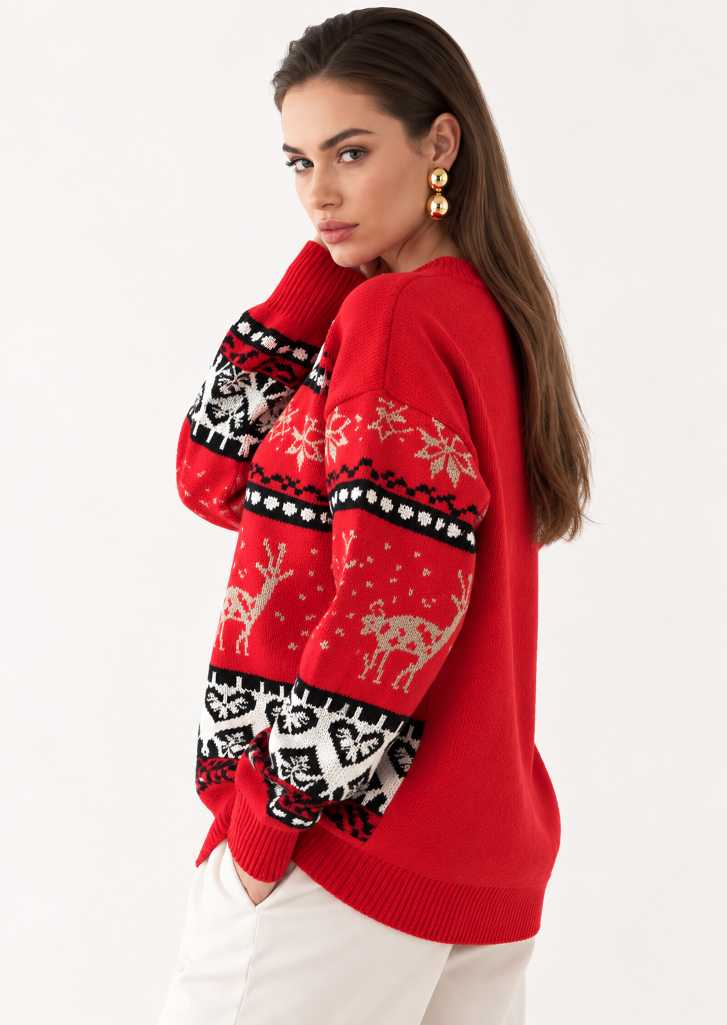 Festive Christmas Element Round Neck Sweater - FELLAURA