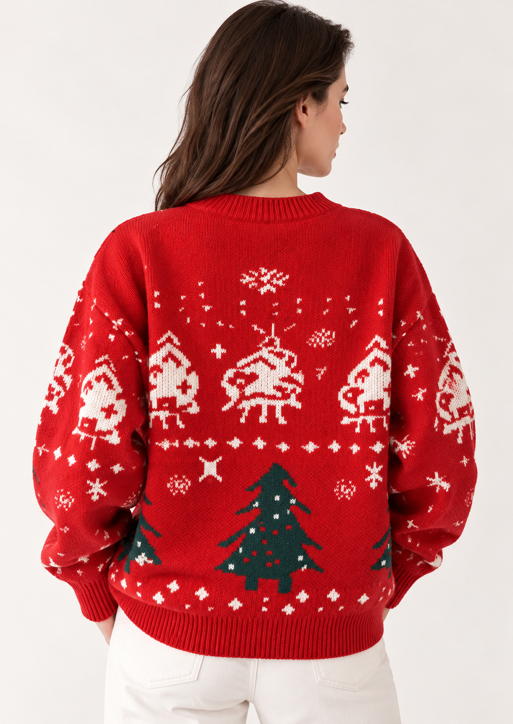 Holiday Christmas Element Round Neck Long Sleeve Sweater - FELLAURA