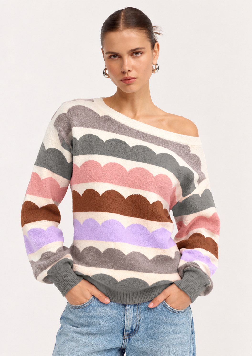 Contrast Boat Neck Sweater - FELLAURA