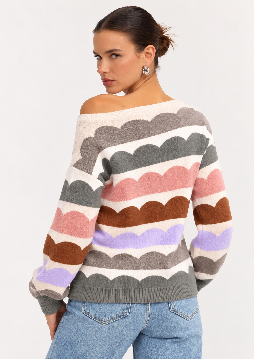 Contrast Boat Neck Sweater - FELLAURA