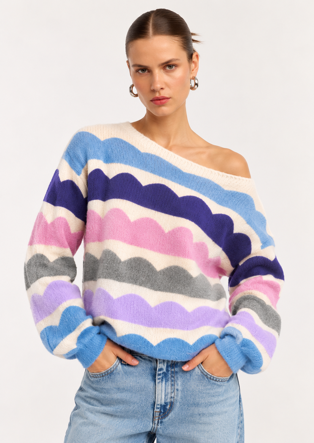 Contrast Boat Neck Sweater - FELLAURA