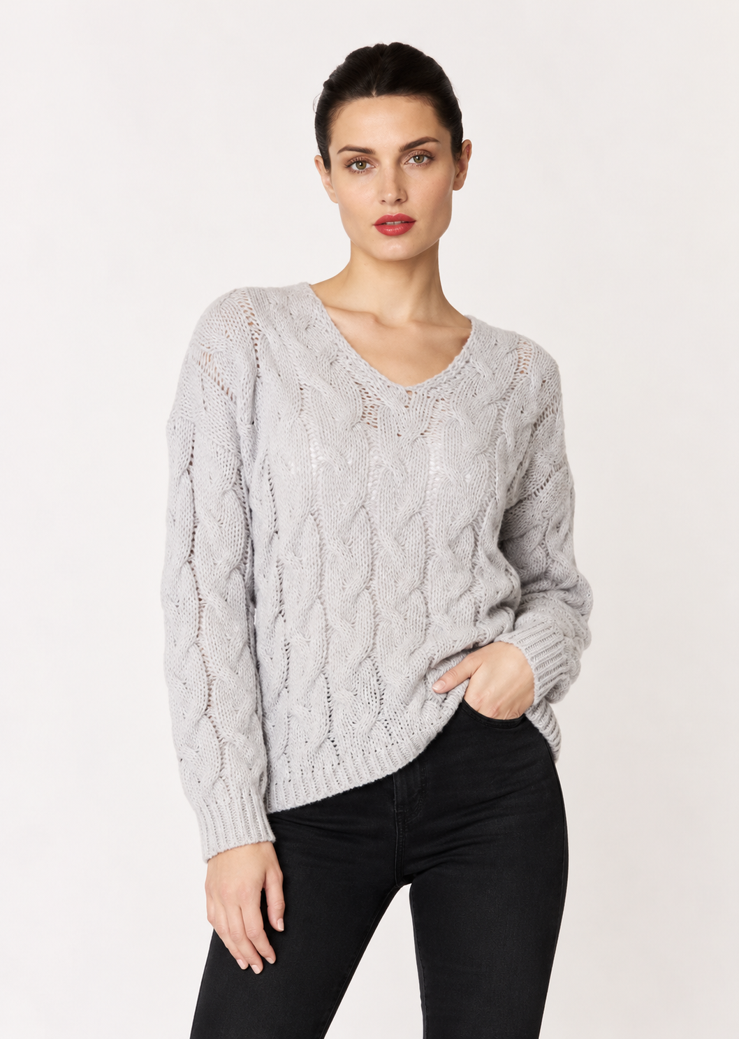 Woven Right Cable-Knit Hooded Sweater - FELLAURA