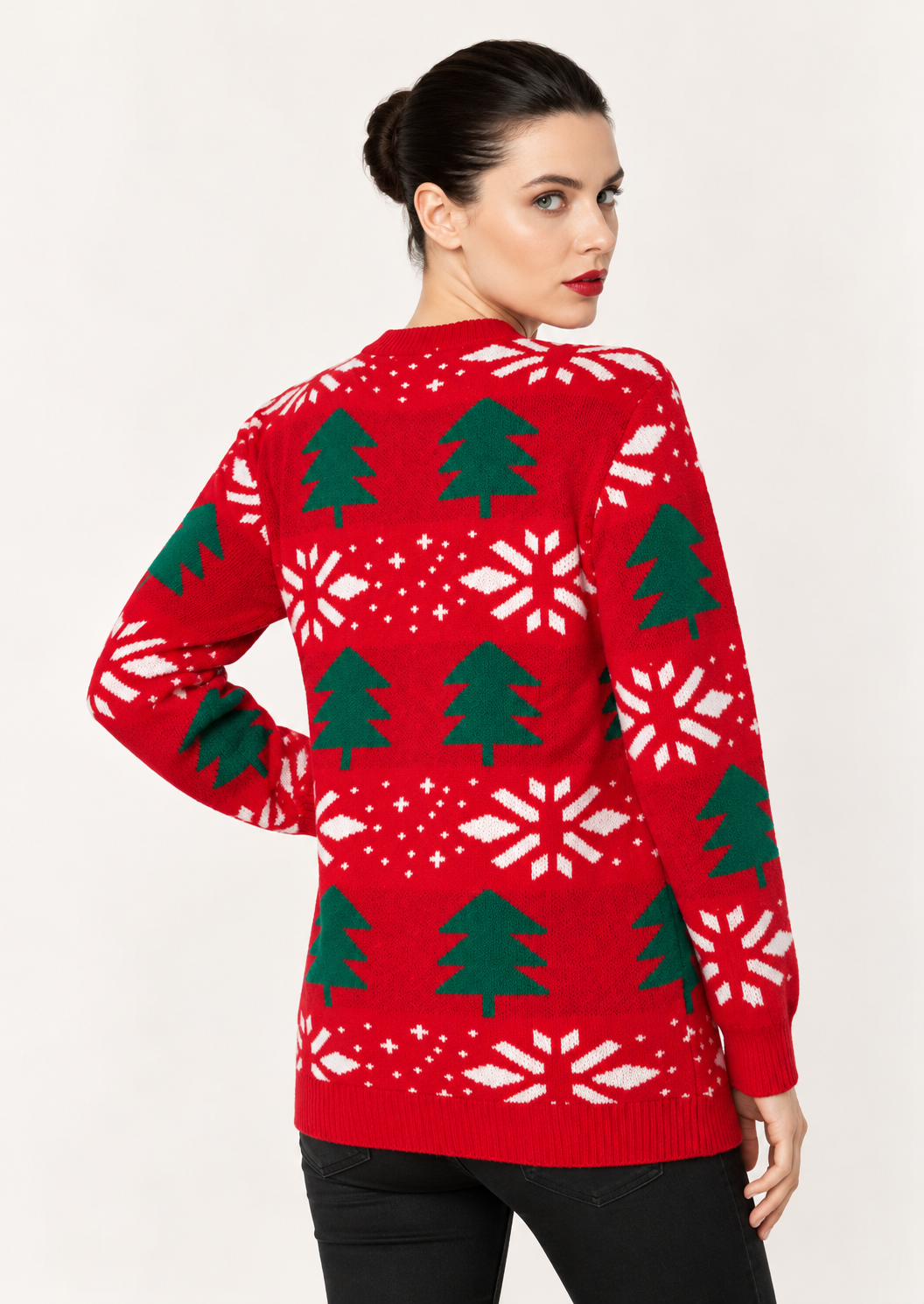 Christmas Tree Round Neck Sweater Dress - FELLAURA