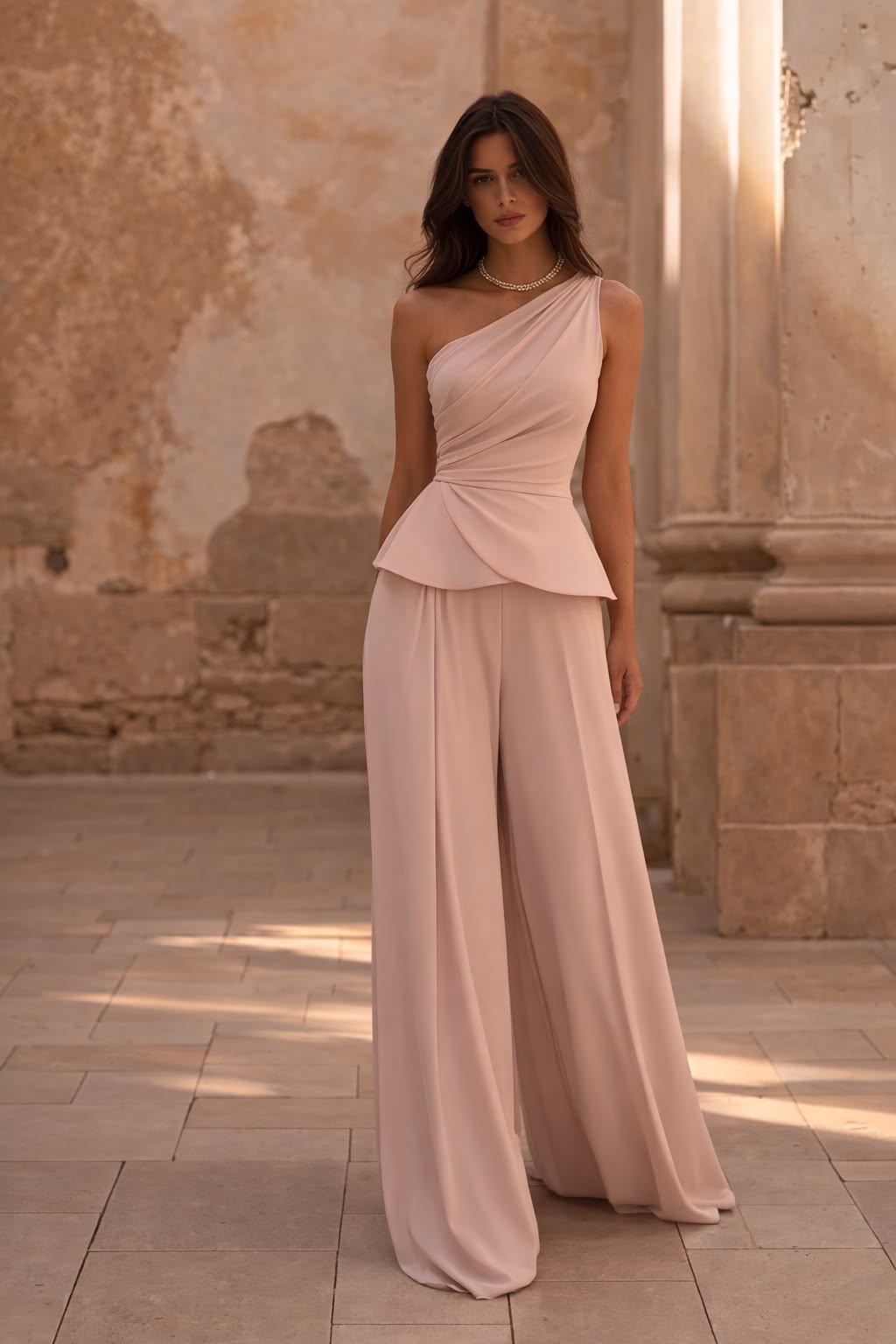 Beige Cape Sleeve Midi Dress - Front View