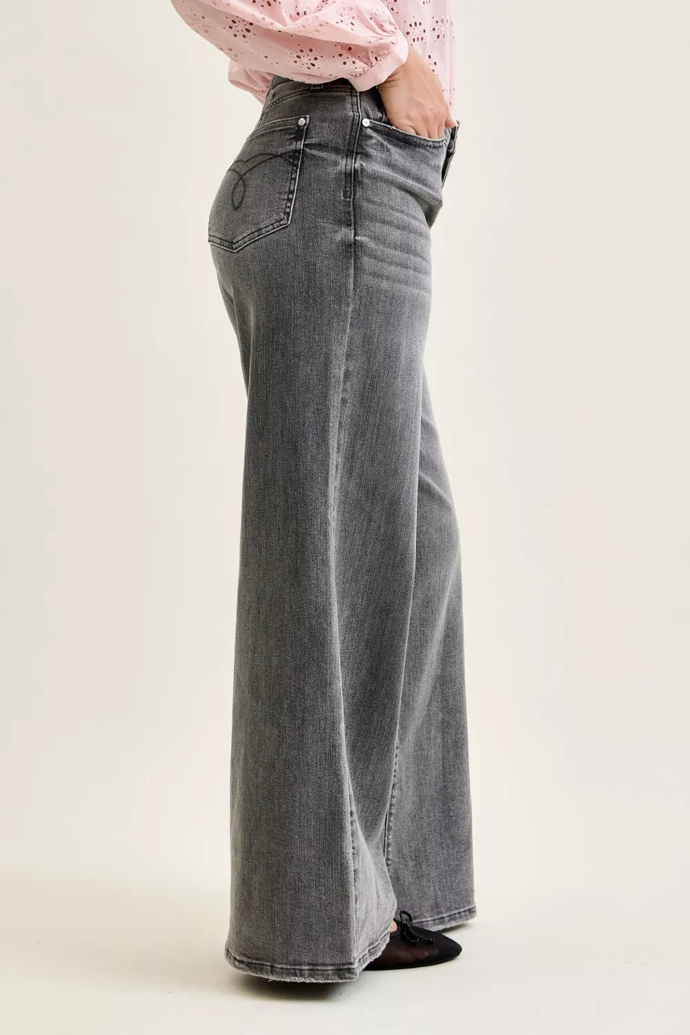 Judy Blue Mid Rise Palazzo Split Back Yoke - FELLAURA